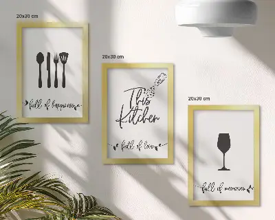 Lot de 3 tableaux avec motifs d'ustensiles de cuisine et inscriptions