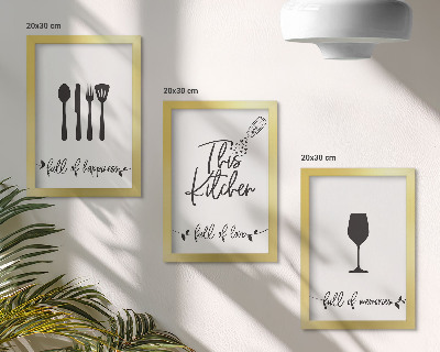 Lot de 3 tableaux Motifs d'ustensiles de cuisine avec inscriptions pour la cuisine