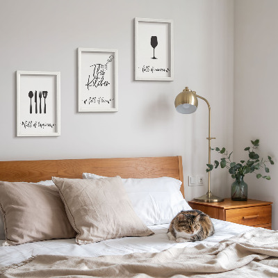 Lot de 3 tableaux Motifs d'ustensiles de cuisine avec inscriptions pour la cuisine
