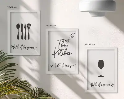 Lot de 3 tableaux avec motifs d'ustensiles de cuisine et inscriptions