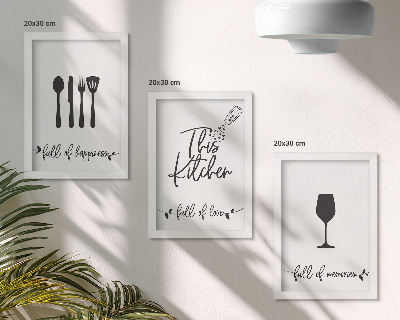 Lot de 3 tableaux Motifs d'ustensiles de cuisine avec inscriptions pour la cuisine