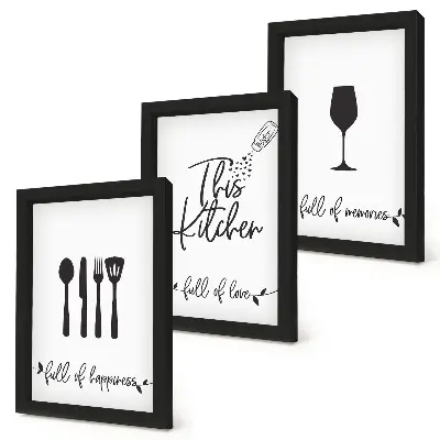 Lot de 3 tableaux avec motifs d'ustensiles de cuisine et inscriptions