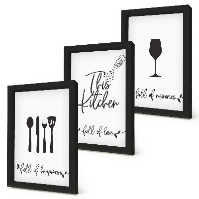 Lot de 3 tableaux Motifs d'ustensiles de cuisine avec inscriptions pour la cuisine