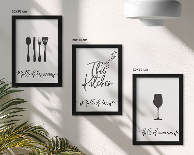 Lot de 3 tableaux Motifs d'ustensiles de cuisine avec inscriptions pour la cuisine