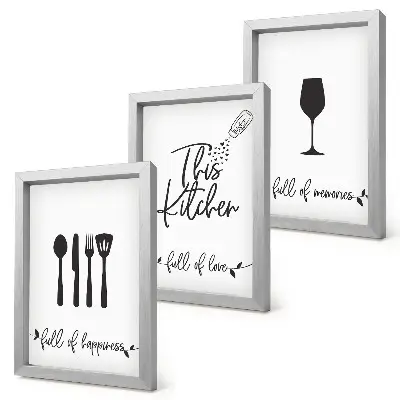 Lot de 3 tableaux avec motifs d'ustensiles de cuisine et inscriptions