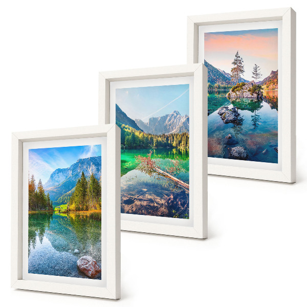 Ensemble de 3 tableaux Lacs de montagne avec eau et paysages naturels environnants