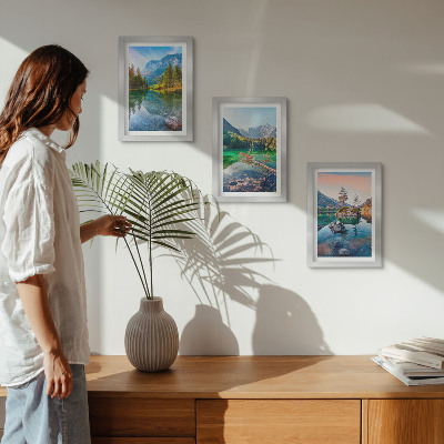Ensemble de 3 tableaux Lacs de montagne avec eau et paysages naturels environnants
