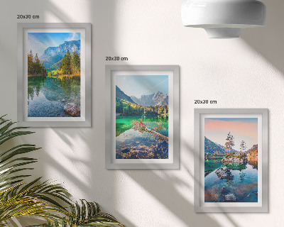 Ensemble de 3 tableaux Lacs de montagne avec eau et paysages naturels environnants
