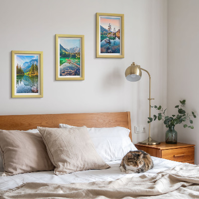 Ensemble de 3 tableaux Lacs de montagne avec eau et paysages naturels environnants