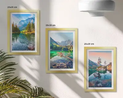 Ensemble de 3 tableaux représentant des lacs de montagne avec des paysages naturels