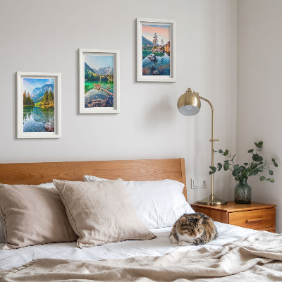 Ensemble de 3 tableaux Lacs de montagne avec eau et paysages naturels environnants