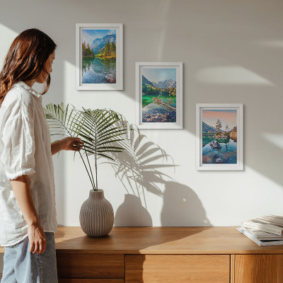 Ensemble de 3 tableaux Lacs de montagne avec eau et paysages naturels environnants