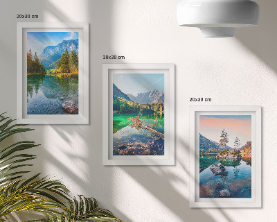 Ensemble de 3 tableaux Lacs de montagne avec eau et paysages naturels environnants