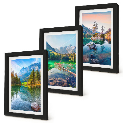 Ensemble de 3 tableaux Lacs de montagne avec eau et paysages naturels environnants