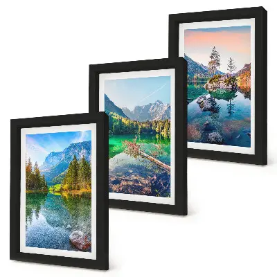 Ensemble de 3 tableaux représentant des lacs de montagne avec des paysages naturels