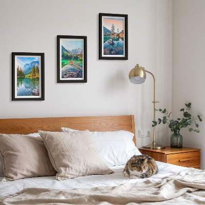 Ensemble de 3 tableaux Lacs de montagne avec eau et paysages naturels environnants