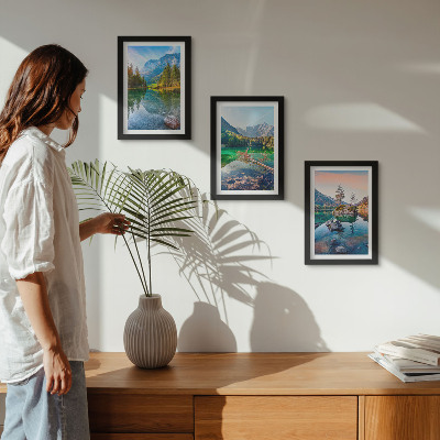 Ensemble de 3 tableaux Lacs de montagne avec eau et paysages naturels environnants