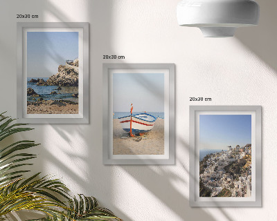 Lot de 3 tableaux Vues de la mer avec bateau et maisons blanches Grèce