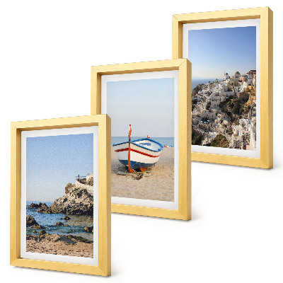Lot de 3 tableaux Vues de la mer avec bateau et maisons blanches Grèce