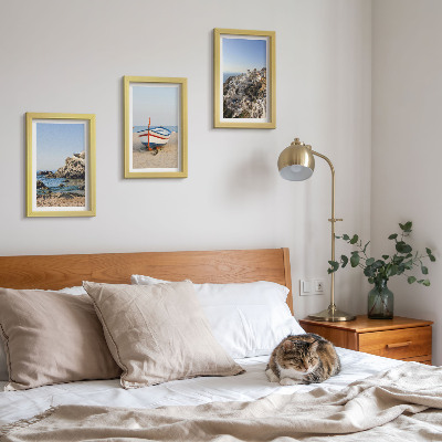 Lot de 3 tableaux Vues de la mer avec bateau et maisons blanches Grèce