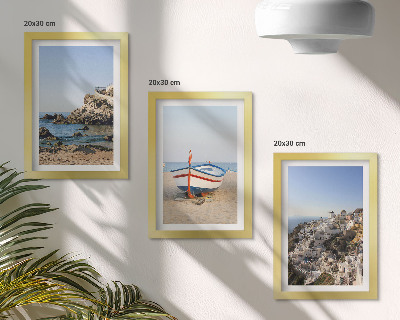 Lot de 3 tableaux Vues de la mer avec bateau et maisons blanches Grèce