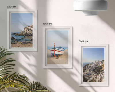 Lot de 3 tableaux Vues de la mer avec bateau et maisons blanches Grèce