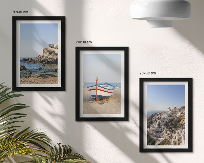 Lot de 3 tableaux Vues de la mer avec bateau et maisons blanches Grèce