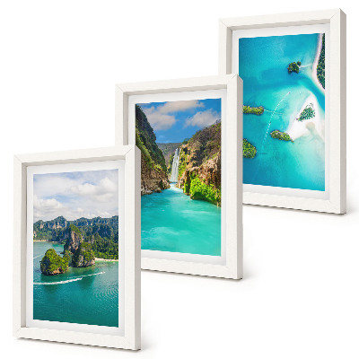 Lot de 3 tableaux Paysages tropicaux avec des îles et des eaux turquoise
