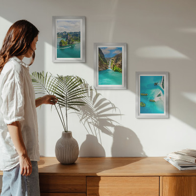 Lot de 3 tableaux Paysages tropicaux avec des îles et des eaux turquoise