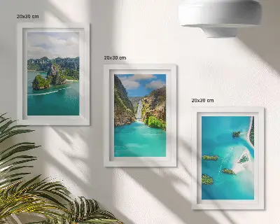 Lot de 3 tableaux représentant des paysages tropicaux avec des îles et des eaux turquoise
