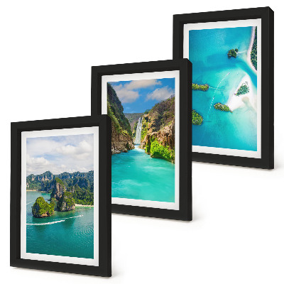 Lot de 3 tableaux Paysages tropicaux avec des îles et des eaux turquoise