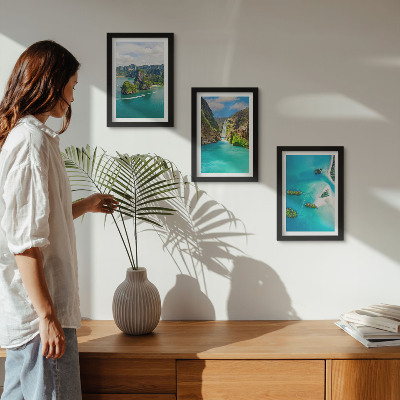 Lot de 3 tableaux Paysages tropicaux avec des îles et des eaux turquoise