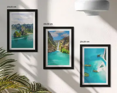 Lot de 3 tableaux représentant des paysages tropicaux avec des îles et des eaux turquoise