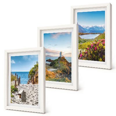 Ensemble de 3 tableaux Vue sur le phare, la plage, les montagnes et les fleurs