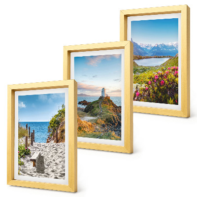 Ensemble de 3 tableaux Vue sur le phare, la plage, les montagnes et les fleurs