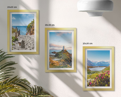 Ensemble de 3 tableaux Vue sur le phare, la plage, les montagnes et les fleurs