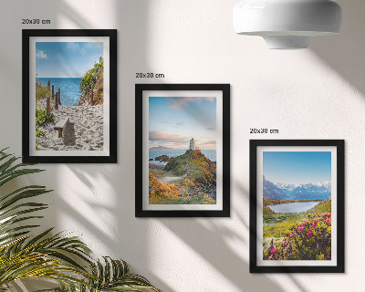Ensemble de 3 tableaux Vue sur le phare, la plage, les montagnes et les fleurs