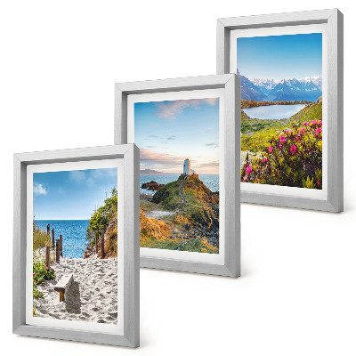 Ensemble de 3 tableaux Vue sur le phare, la plage, les montagnes et les fleurs