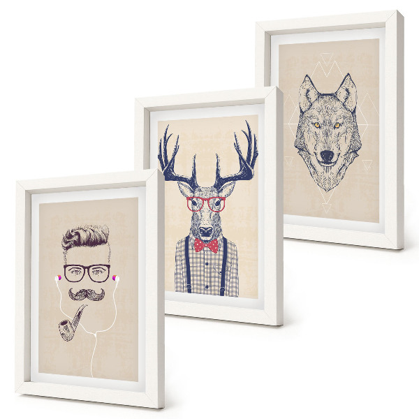 Lot de 3 tableaux Portraits stylés d'animaux et d'hommes