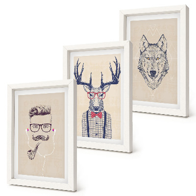 Lot de 3 tableaux Portraits stylés d'animaux et d'hommes