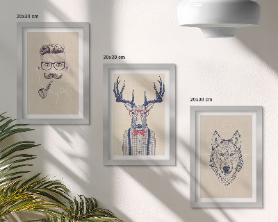 Lot de 3 tableaux Portraits stylés d'animaux et d'hommes