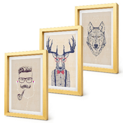Lot de 3 tableaux Portraits stylés d'animaux et d'hommes
