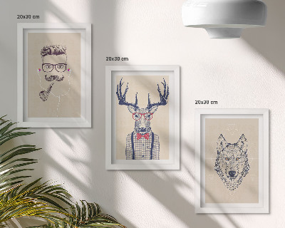 Lot de 3 tableaux Portraits stylés d'animaux et d'hommes