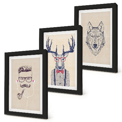 Lot de 3 tableaux Portraits stylés d'animaux et d'hommes