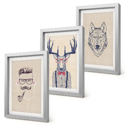 Lot de 3 tableaux Portraits stylés d'animaux et d'hommes