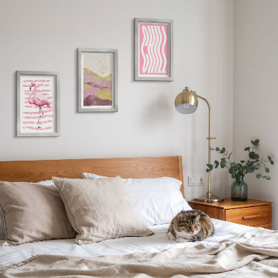 Mur de cadres Flamants roses, paysage de montagne pastel, lettrage Chill