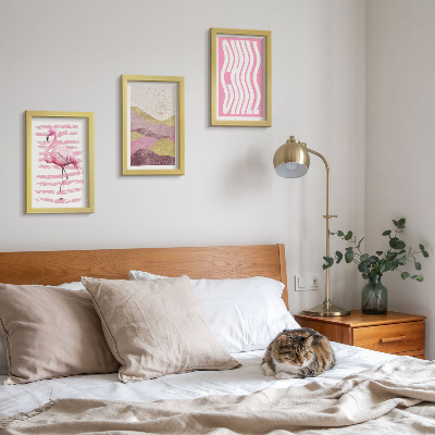 Mur de cadres Flamants roses, paysage de montagne pastel, lettrage Chill