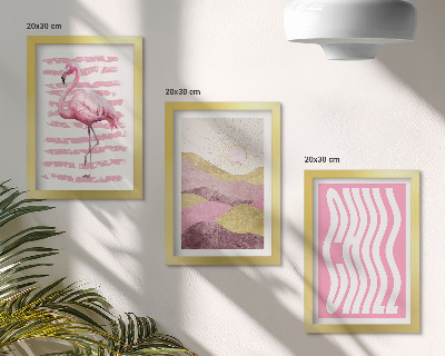 Mur de cadres Flamants roses, paysage de montagne pastel, lettrage Chill