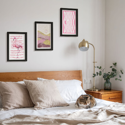 Mur de cadres Flamants roses, paysage de montagne pastel, lettrage Chill