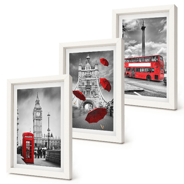 Lot de 3 tableaux Vues de Londres avec un parapluie rouge et un bus